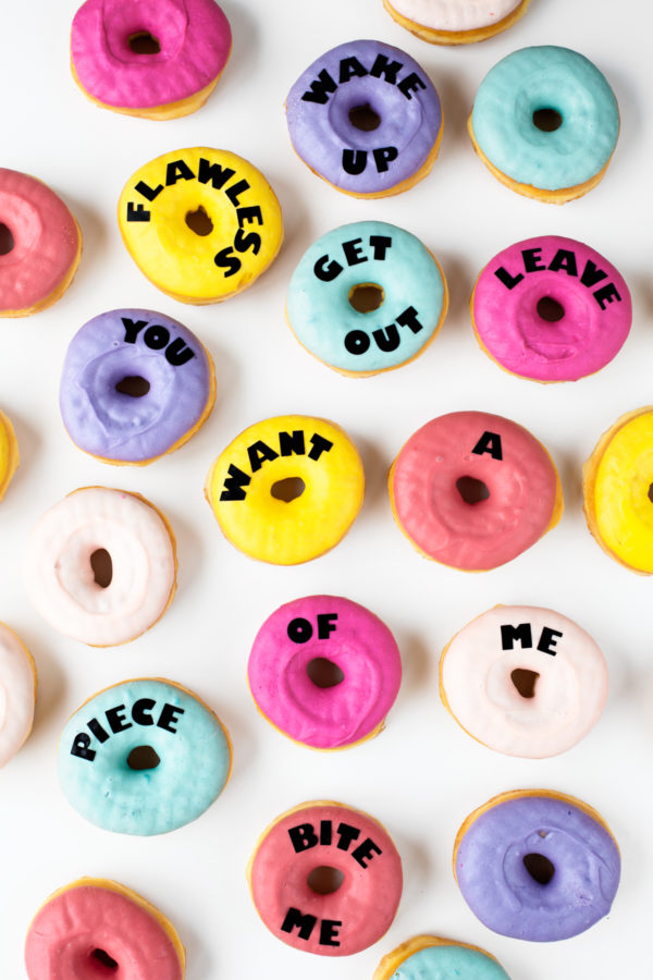 Colorful donuts with words on them