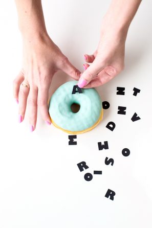 Donuts and black lettering