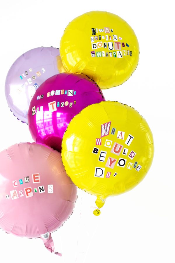 Colorful balloons with words on them