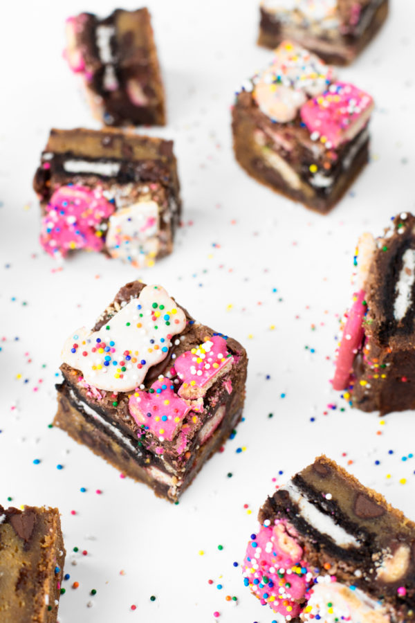 Brownies with animal cookies