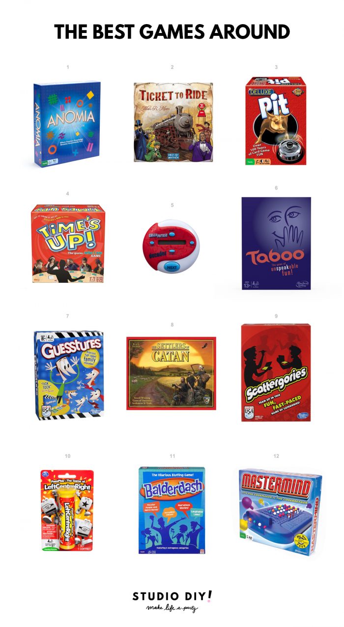 Game Night Collage of board games with text "the best games around".
