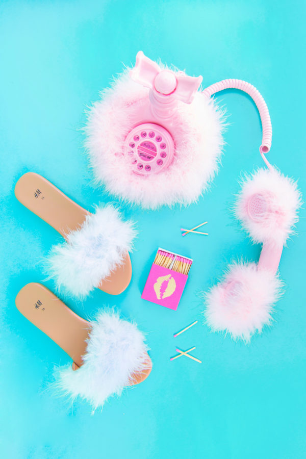 Sandals and a furry phone