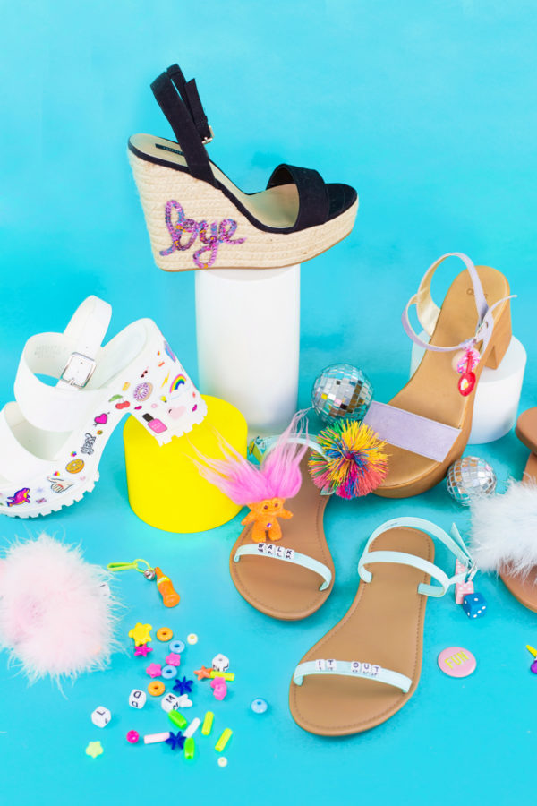 Sandals with decorations on them