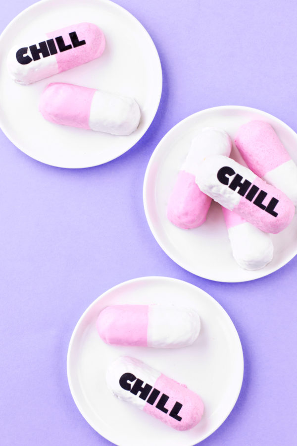 Pink and white twinkies on a plate