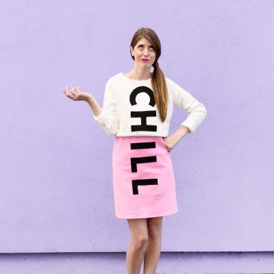 DIY Chill Pill Costume A woman in a "chill pill" costume