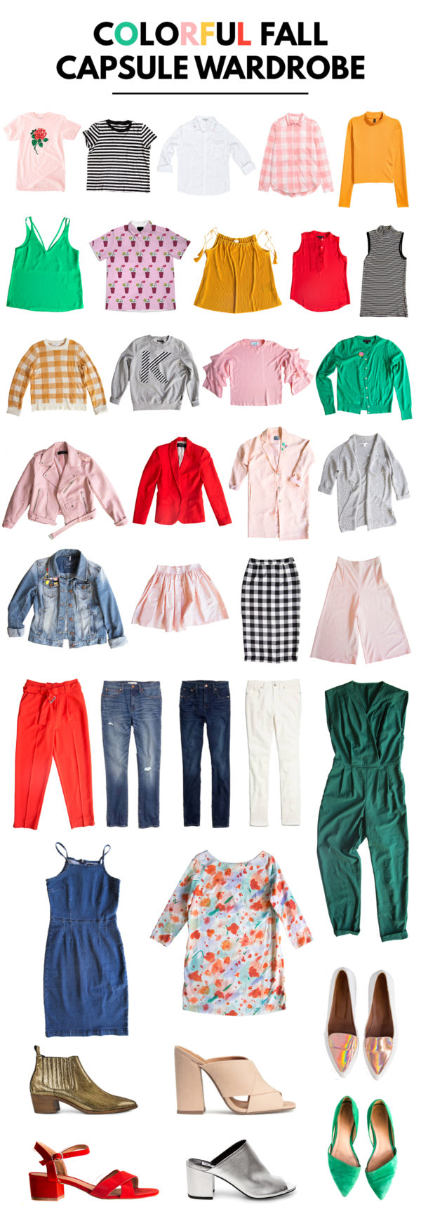An image with different shirts and pants