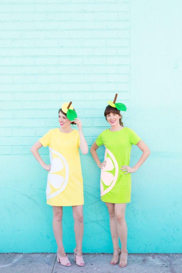 Two women dressed as fruit
