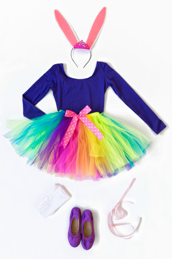 A blue long sleeve and colorful tutu