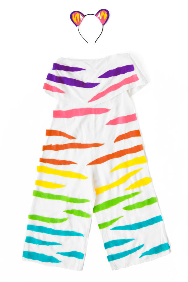 Fabric with rainbow stripes on it