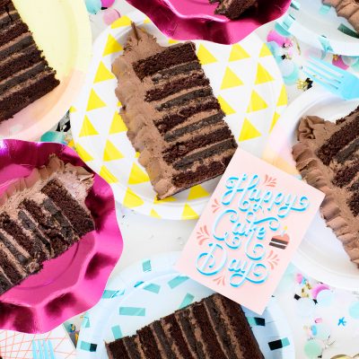 Chocolate cake on plates 