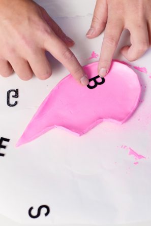 Pink heart dish with letters