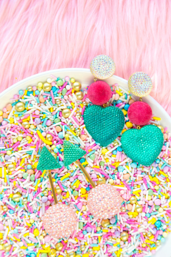 Colorful earrings and sprinkles