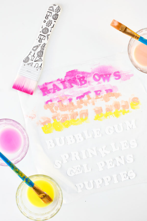 Colorful words on a sheet