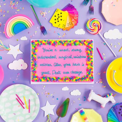 How To Write on a Cake (+DIY Compliment Cakes) Colorful compliment cake