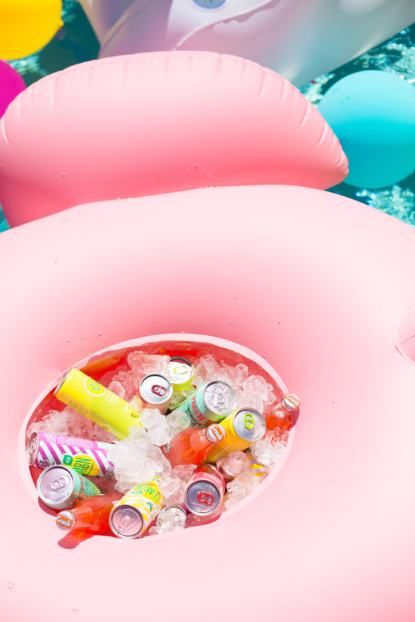 A floatie with drinks in it