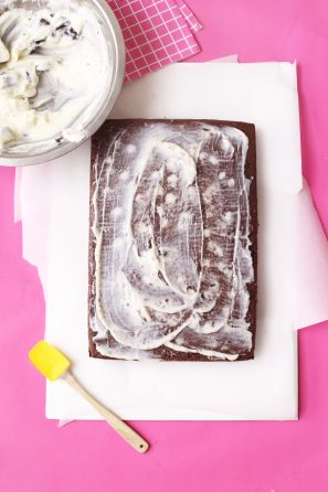Chocolate cake with vanilla frosting 
