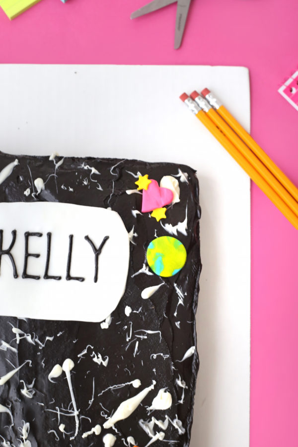 A composition notebook cake