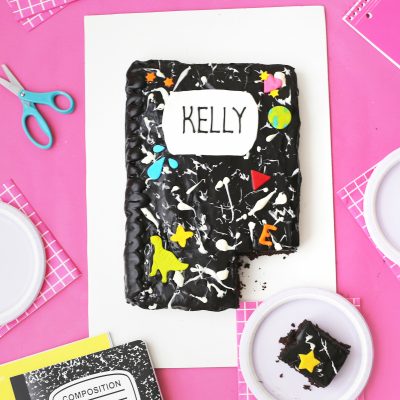 DIY Marble Notebook Cake A composition notebook cake