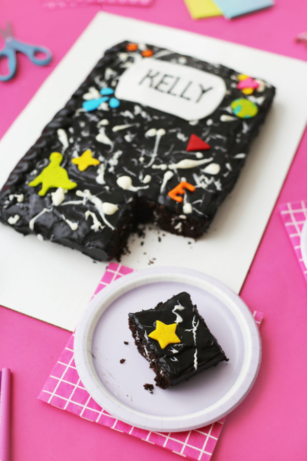 A composition notebook cake