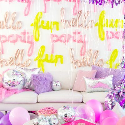 Fun Adult Slumber Party Ideas for the Perfect Girls Night In DIY Script Balloon Wall