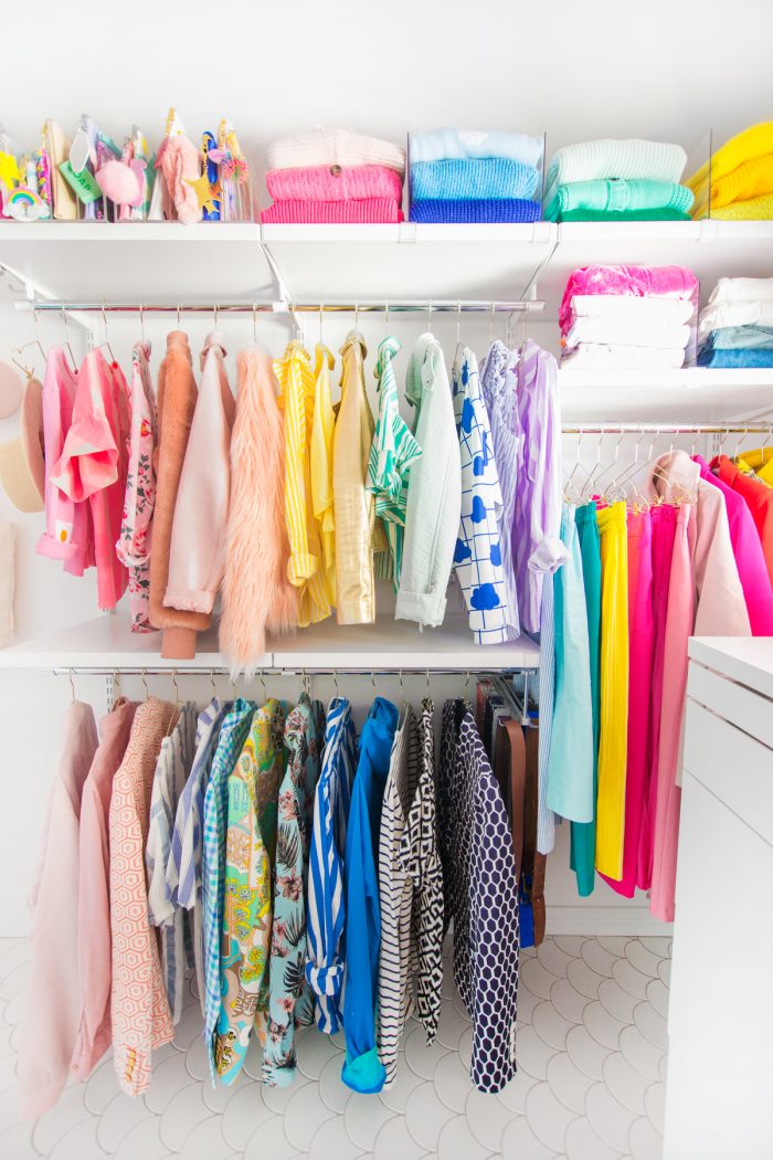 Clothes hanging in a closet