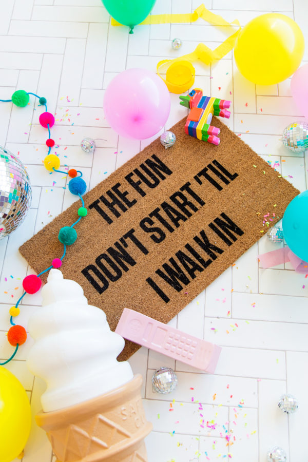 Welcome mat and colorful decor