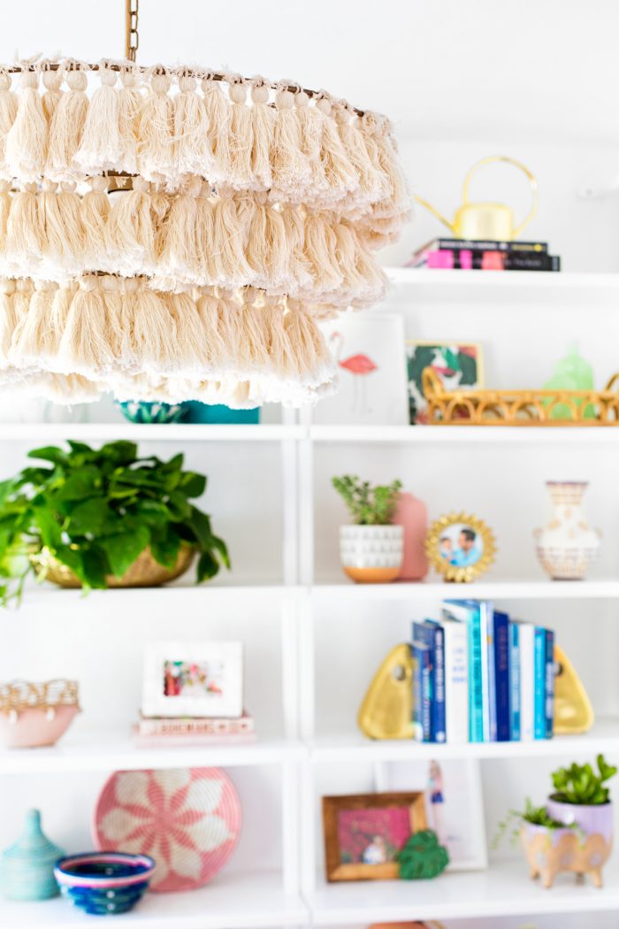 Close up on decor on shelves