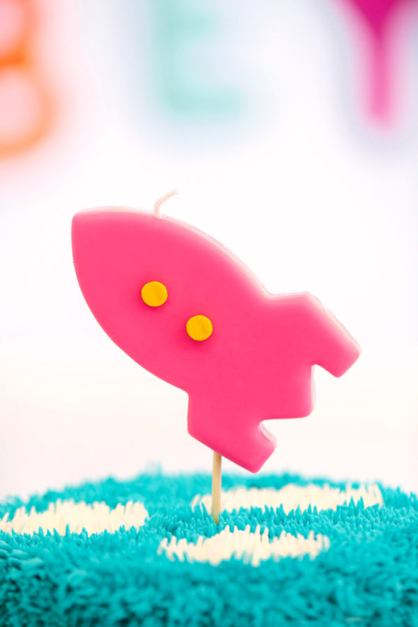 Close up of a rocketship candle