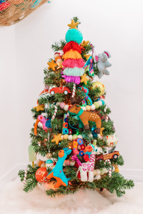 A Christmas tree with decorations