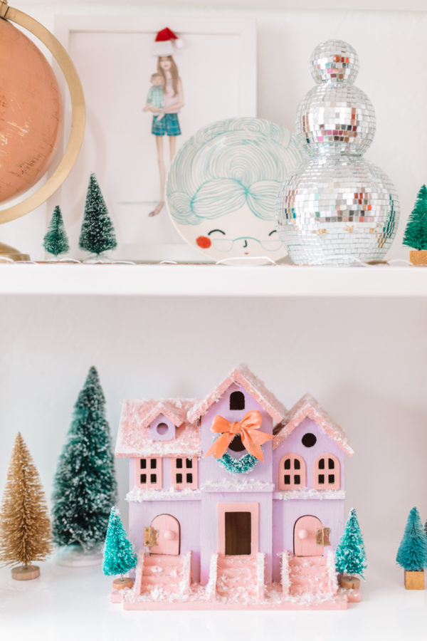 Christmas decor on shelves
