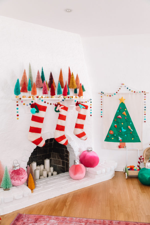 Christmas decor on a fireplace