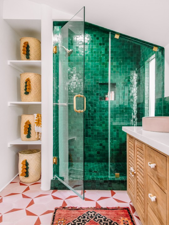 Our Bold Pink and Green Bathroom