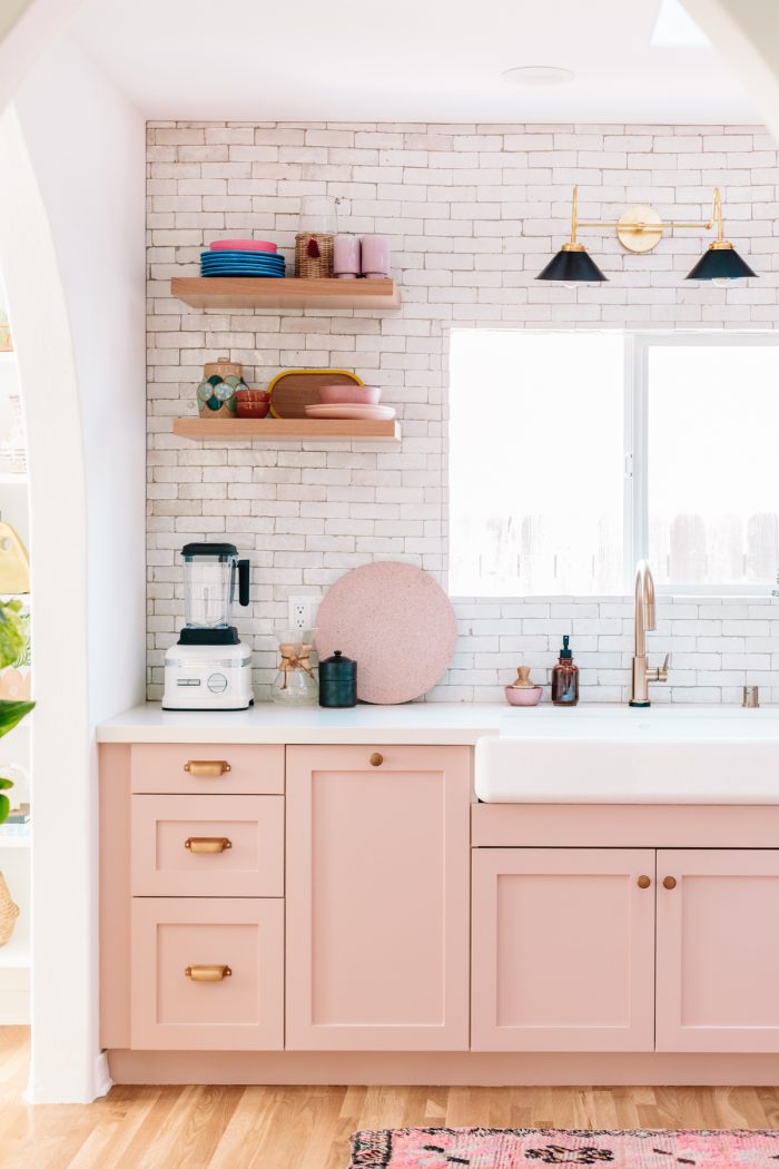 Pink California Kitchen Renovation - Black Sconce