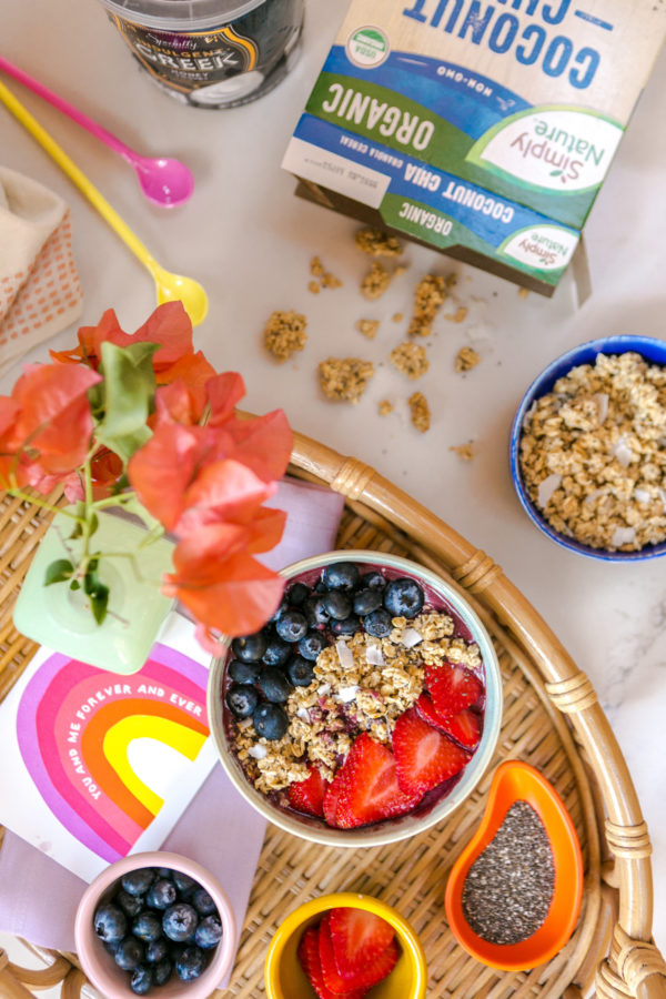 A bowl of food on a table
