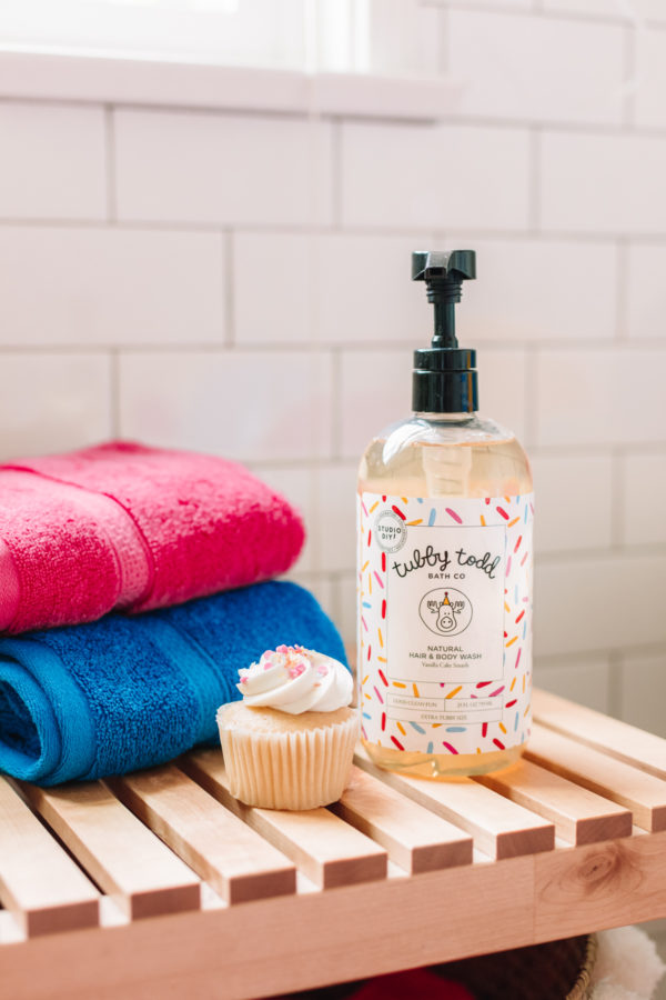 A bottle of soap and a cupcake
