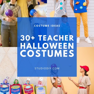 30+ Easy Halloween Costumes for Teachers collage of teacher halloween costumes