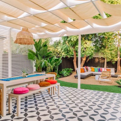 How To Make A Pergola Shade A dining table outside on a porch