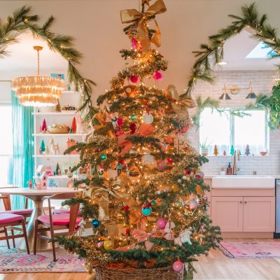 Our Holiday Home Tour Christmas Garlands on Arches and Colorful Christmas Tree