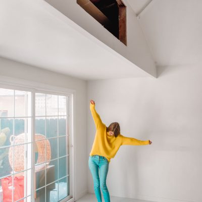 Converting A Garage To A Playroom: Our Plans + Progress! A person standing in front of a mirror posing for the camera