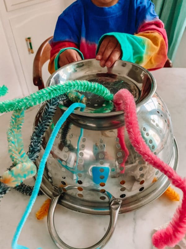 pipe cleaner colander UFO fine motor activity