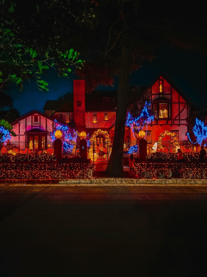 House with Orange Halloween Lights