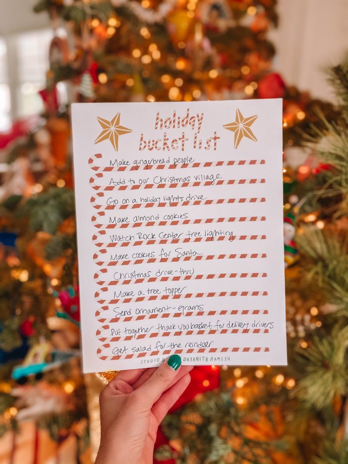 Holiday Bucket List Free Printable Holiday Bucket List filled out with ideas to do during the holiday season.