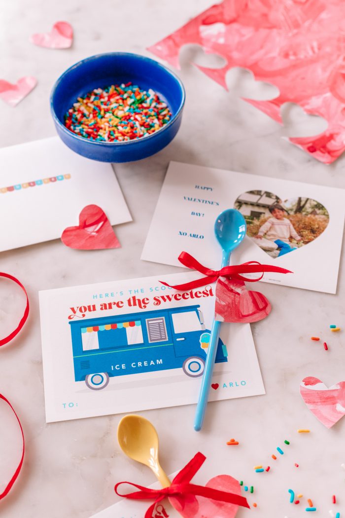 Ice Cream Spoon Valentines Ice Cream Valentines with colorful spoons attached.