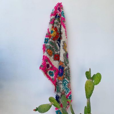 A close up of a rug and cactus