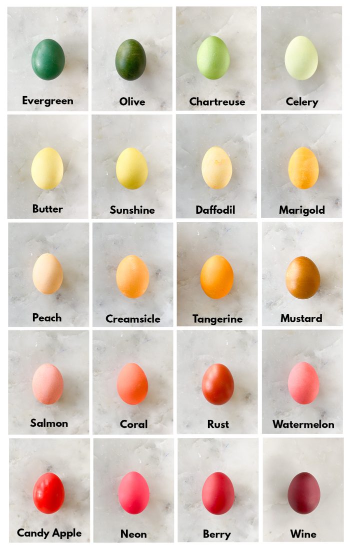 Eggs colored in yellows and pinks