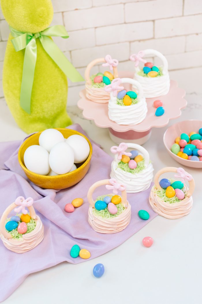 Easter baskets with eggs on a table