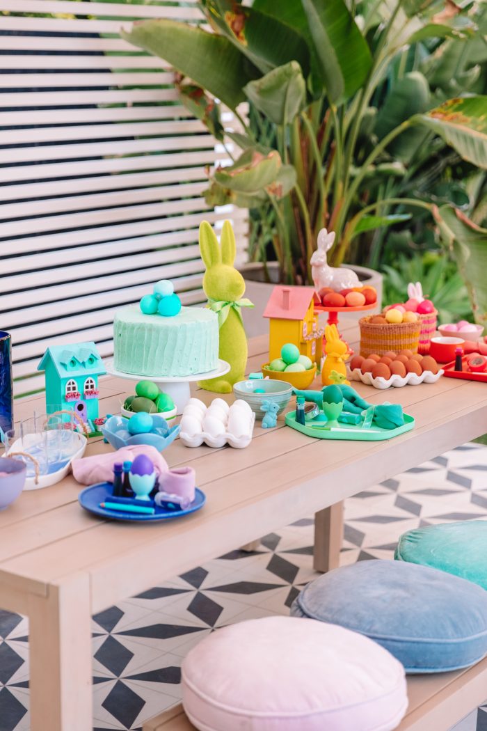 Rainbow Easter decorations on a table