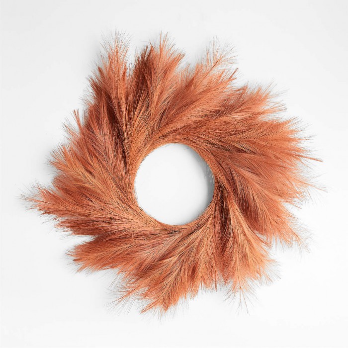 Rust pampas grass wreath on a white background