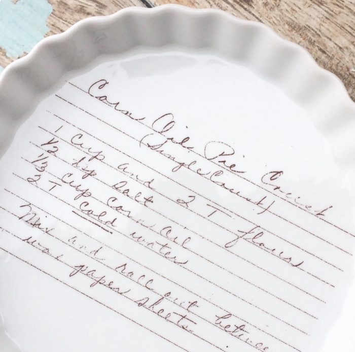 Family recipe pie plate, perfect for famous family recipes!