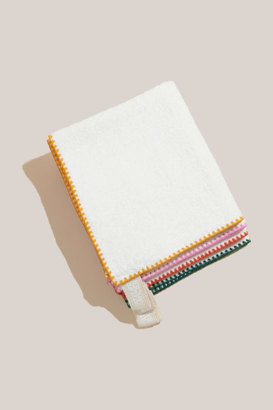 Tea towel, white with different colored trims!